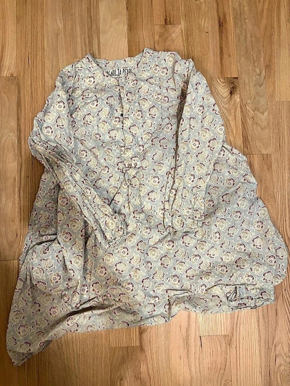 Vintage Magnolia Pearl Floral Button Front Dress in Blue & Pink